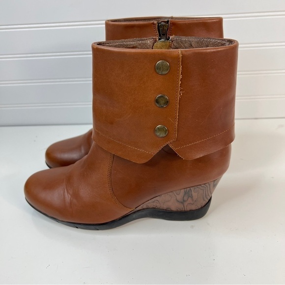 Sanita Maddox Women's 41 /10 Fold Over Wedge Leather Ankle Boots Booties Cognac. - Picture 2 of 11